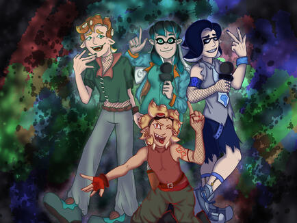 Commission of me and some friends as a Splatoon group.